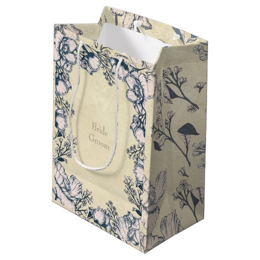 Rustige  Bloembloemen bruiloft Medium Cadeauzakje (Achterkant Gekanteld)