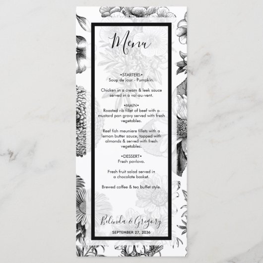 Rustige  bloemen bruiloft menu (Voorkant)