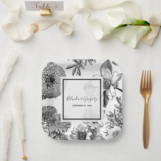 Rustige  bloemen bruiloft papieren bordje (Huwelijk)