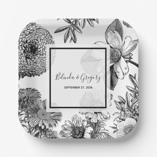 Rustige  bloemen bruiloft papieren bordje (Voorkant)