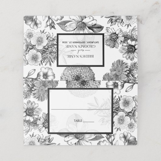 Rustige  bloemen bruiloft plaatskaartje (Buitenkant ongevouwen)