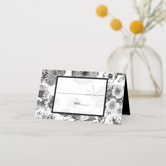 Rustige  bloemen bruiloft plaatskaartje (Voorkant)