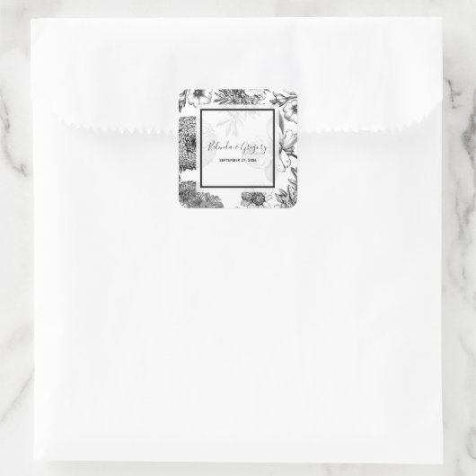 Rustige bloemen bruiloft vierkante sticker (Tas)