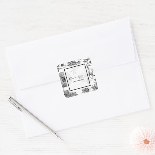 Rustige  bloemen bruiloft vierkante sticker (Envelop)