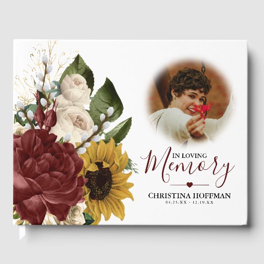 Rustige  bloemen Burgundy Memorial Keepslag Gastenboek (Voorkant)