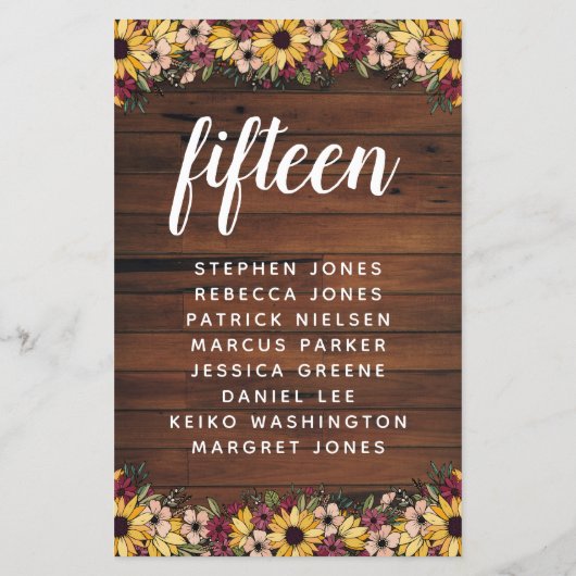 Rustige bloemen Houttabel Aantal Gastnaam Begrotin (Achterkant)