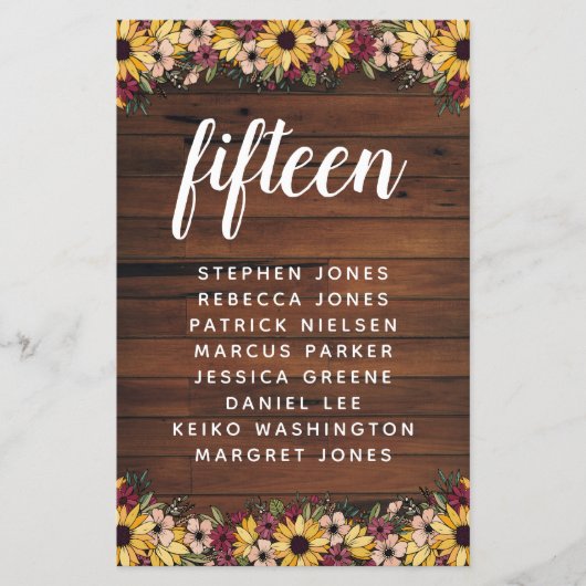 Rustige bloemen Houttabel Aantal Gastnaam Begrotin (Voorkant)