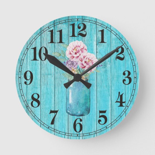 Rustige bloemen in Mason Round Wall Clock Ronde Klok (Voorkant)