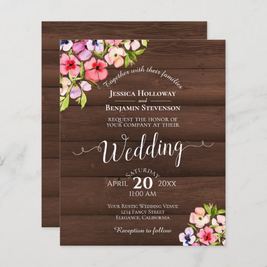 Rustige bloemen op uitnodiging voor het huwelijk o (Voorkant / Achterkant)