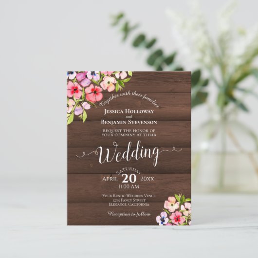 Rustige bloemen op uitnodiging voor het huwelijk o (Staand voorkant)