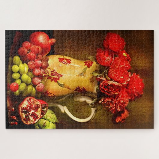 Rustige bloemen Pomegranate Grapes Fruit Legpuzzel (Horizontaal)