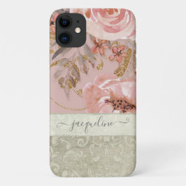 Rustige  bloemen, roze goudzout Case-Mate iPhone case