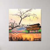 Rustige bloesem: zonsondergang boven een Japans la Canvas Afdruk (Voorkant)