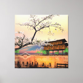 Rustige bloesem: zonsondergang boven een Japans la Canvas Afdruk