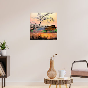 Rustige Bloesem: Zonsondergang boven een Japans me Poster