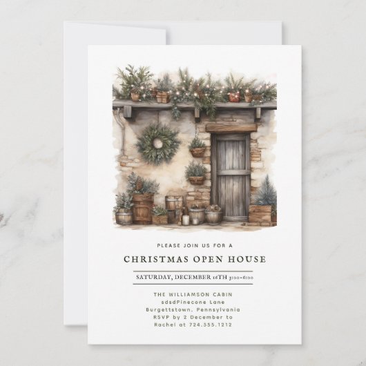 Rustige blokhut Kerst Open Huis Kaart (Voorkant)