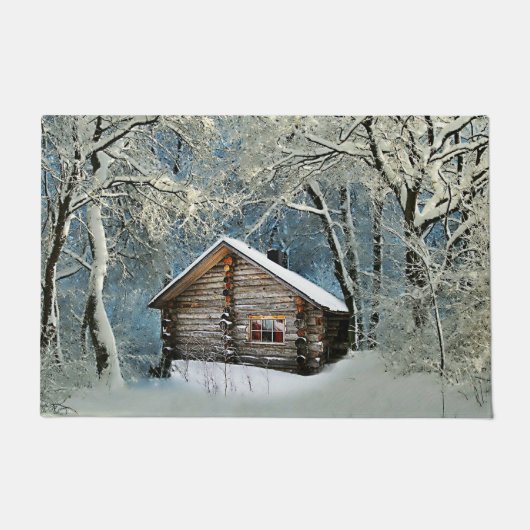 Rustige Blokhut Wintermagie Deurmat (Voorkant)