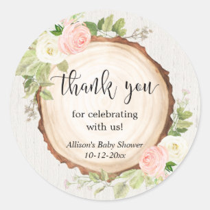 Rustige blosroze witte bloemengirly baby shower ronde sticker
