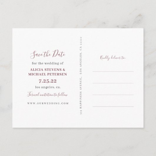 Rustige, blote, aangepaste fotobruiloft met de dat aankondigingskaart (Achterkant)