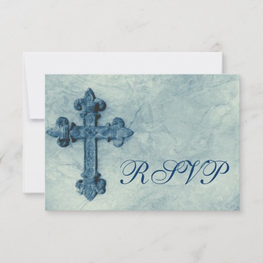 Rustige Blue Cross Distsed Wedding RSVP-kaarten RSVP Kaartje (Voorkant)