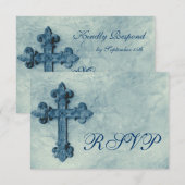Rustige Blue Cross Distsed Wedding RSVP-kaarten RSVP Kaartje (Voorkant / Achterkant)