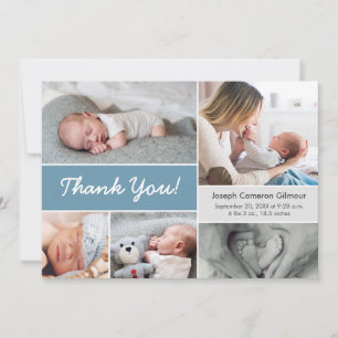Rustige Blue Custom Photo Collage Baby Boy Birth Bedankkaart