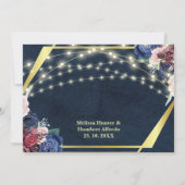 Rustige Blue Flower Gold Wood String Lights Weddin Bedankkaart (Achterkant)