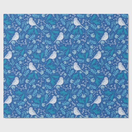 Rustige Blue Forest Birds kerstavond Cadeaupapier (Vlak)