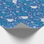 Rustige Blue Forest Birds kerstavond Cadeaupapier (Hoek)
