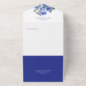 Rustige Blue Morning Glory Floral QR Code All In One Uitnodiging (Buitenkant)