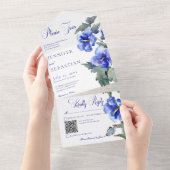 Rustige Blue Morning Glory Floral QR Code All In One Uitnodiging (Afscheurbaar)