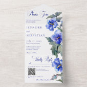 Rustige Blue Morning Glory Floral QR Code All In One Uitnodiging (Binnen)