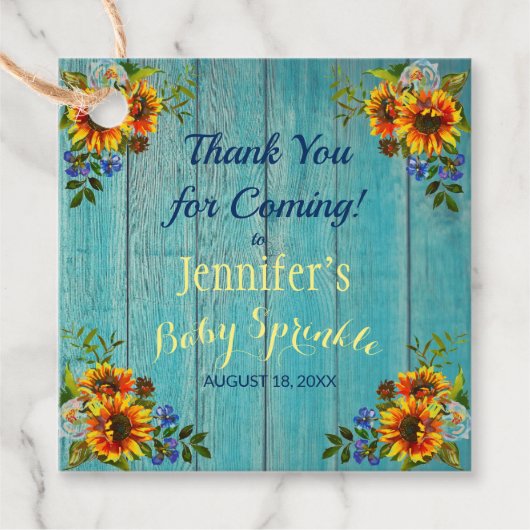 Rustige Blue Sunflower Baby Sprinkle Dank je Bedankjes Labels (Voorkant)