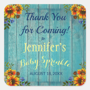 Rustige Blue Sunflower Baby Sprinkle Dank je Vierkante Sticker