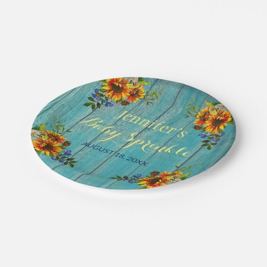 Rustige Blue Sunflower Baby Sprinkle Party Papieren Bordje (Gekanteld)