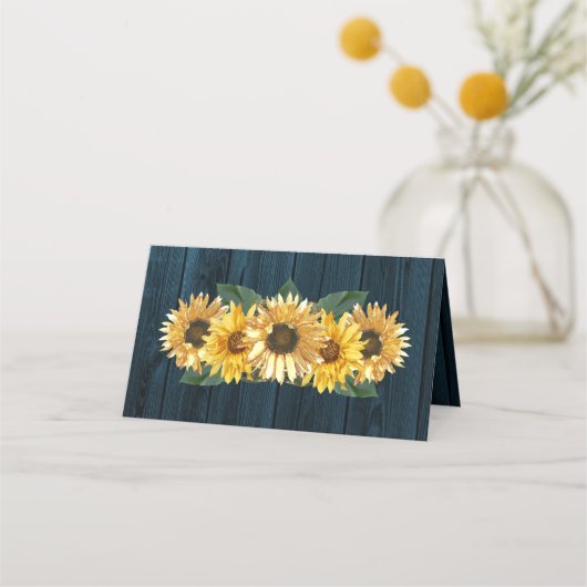 Rustige Blue Sunflower Reception Place Card Plaatskaartje (Achterkant)