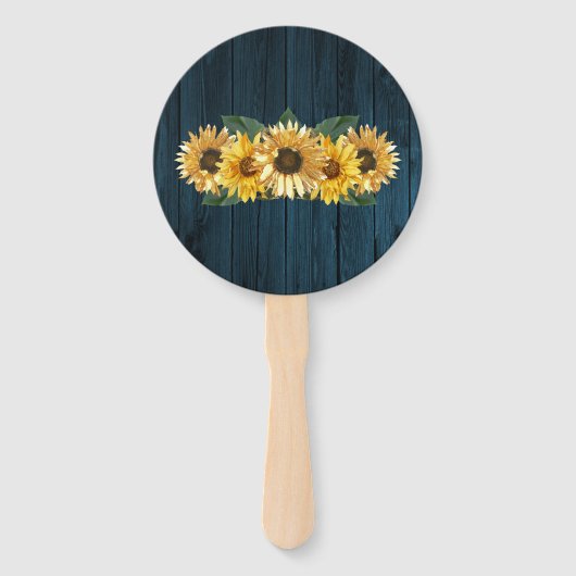 Rustige Blue Sunflower Wedding Favor Hand Fan Handwaaier (Achterkant)