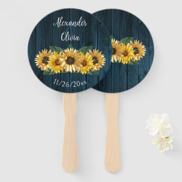 Rustige Blue Sunflower Wedding Favor Hand Fan Handwaaier
