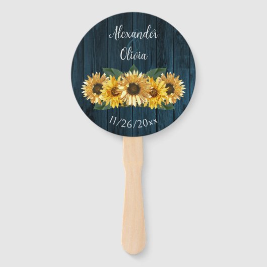 Rustige Blue Sunflower Wedding Favor Hand Fan Handwaaier (Voorkant)
