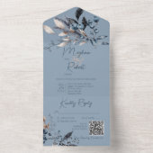 Rustige Blue Winter Foliage QR-code All In One Uitnodiging (Binnen)