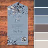 Rustige Blue Winter Foliage QR-code All In One Uitnodiging