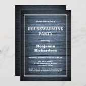 Rustige Blue Wood Housewarming Party Kaart (Voorkant / Achterkant)