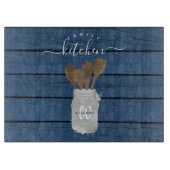 Rustige Blue Wood Jar Spoon Family Kitchen Decor Snijplank (Voorkant)