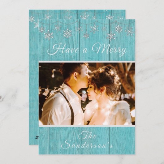 Rustige Blue Wood Merry kerstfeestdag kaart (Voorkant / Achterkant)