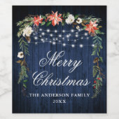 Rustige Blue Wood Poinsettias licht kerstmis Wijn Etiket (Enkel label)