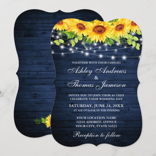 Rustige Blue Wood Sunflower Floral String Lights Kaart (Voorkant / Achterkant)
