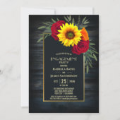 Rustige Blue Wood Sunflower Roos Engagement Party Kaart (Voorkant)