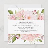 Rustige Blus roze Rose Floral Square Weddenschap Kaart (Voorkant)