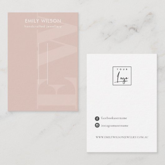Rustige Blush Bold Monogram Hairclips Pin display  Visitekaartje (Voorkant / Achterkant)
