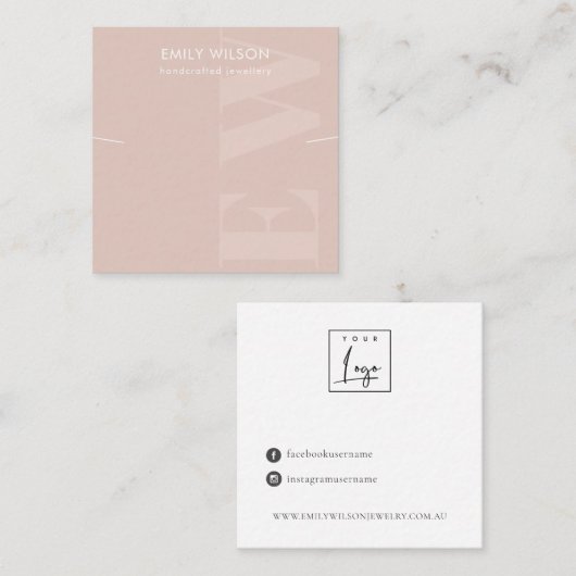 Rustige Blush Monogram Ketting Band Sjabloon Vierkante Visitekaartje (Voorkant / Achterkant)